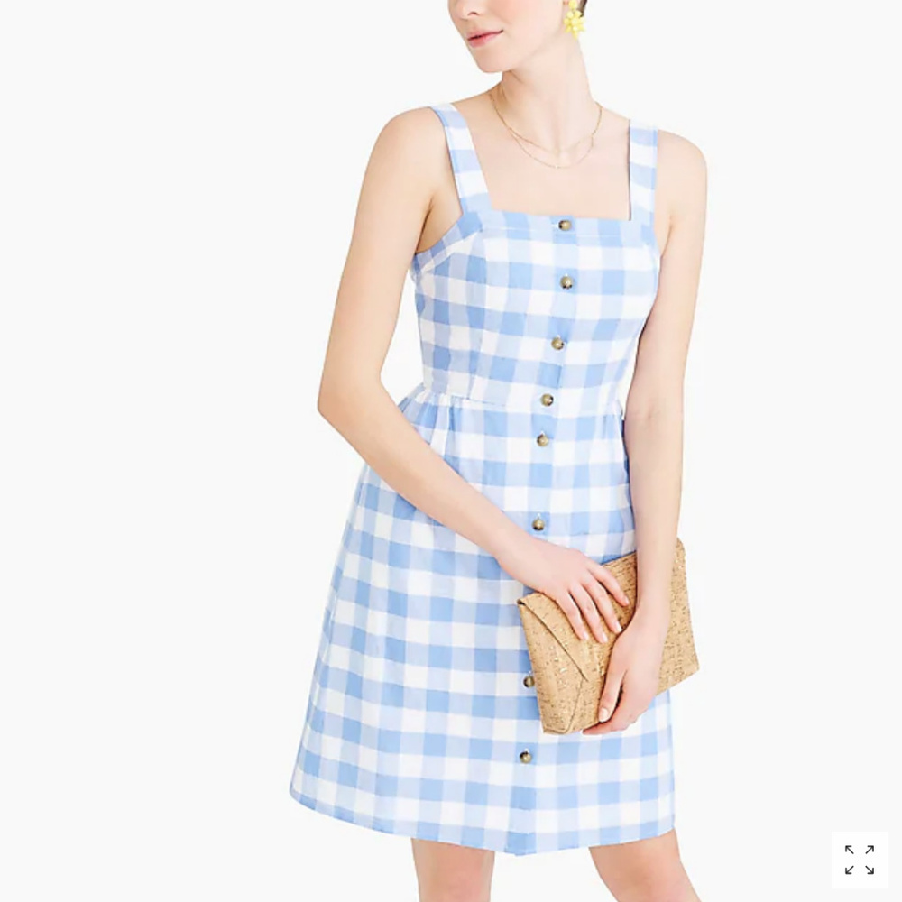 JCrew Factory Linen-Cotton Blue Gingham Dress
